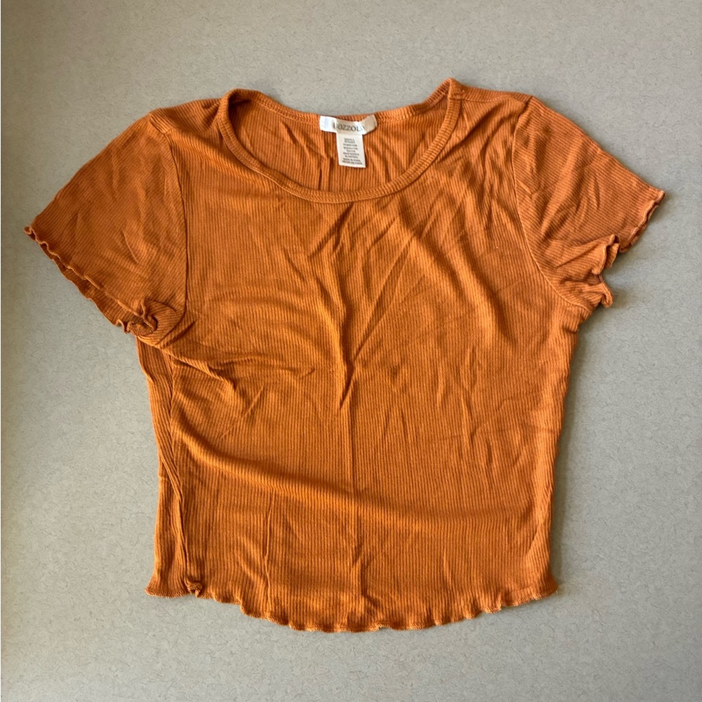 Bozzolo Burnt Orange Ribbed Short Sleeve Top